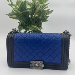 Chanel Boy Bag – Bicolor Cobalt/Black Quilted Leather, Aged Ruthenium HW